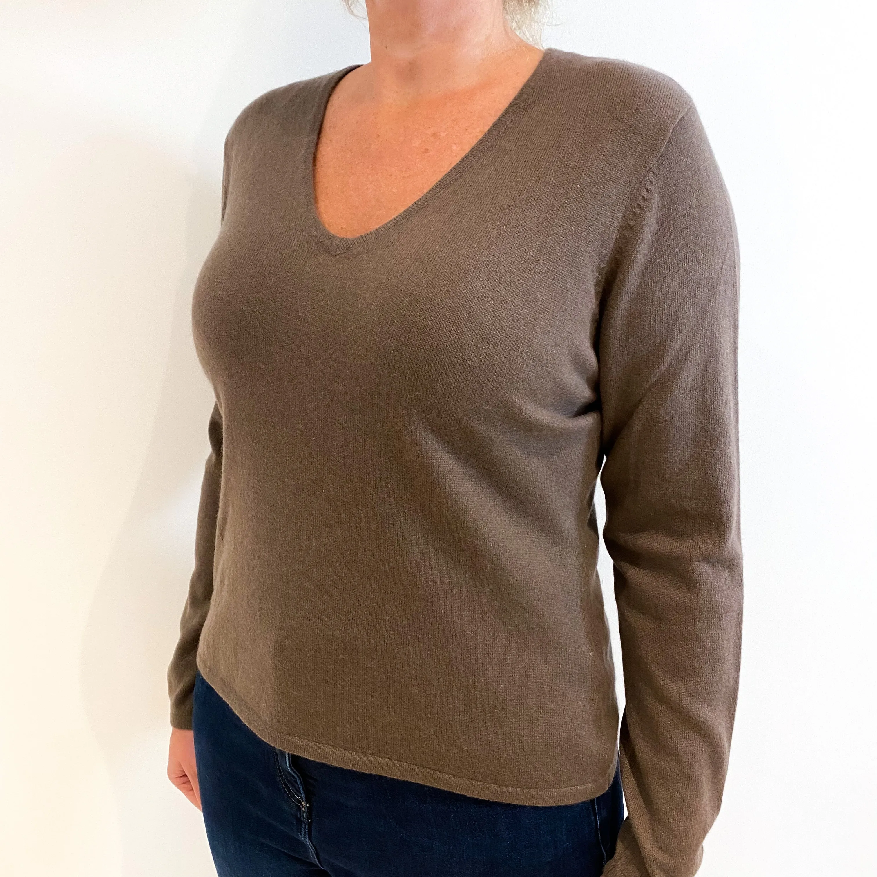 Donkey Brown Cashmere V-Neck Jumper Large