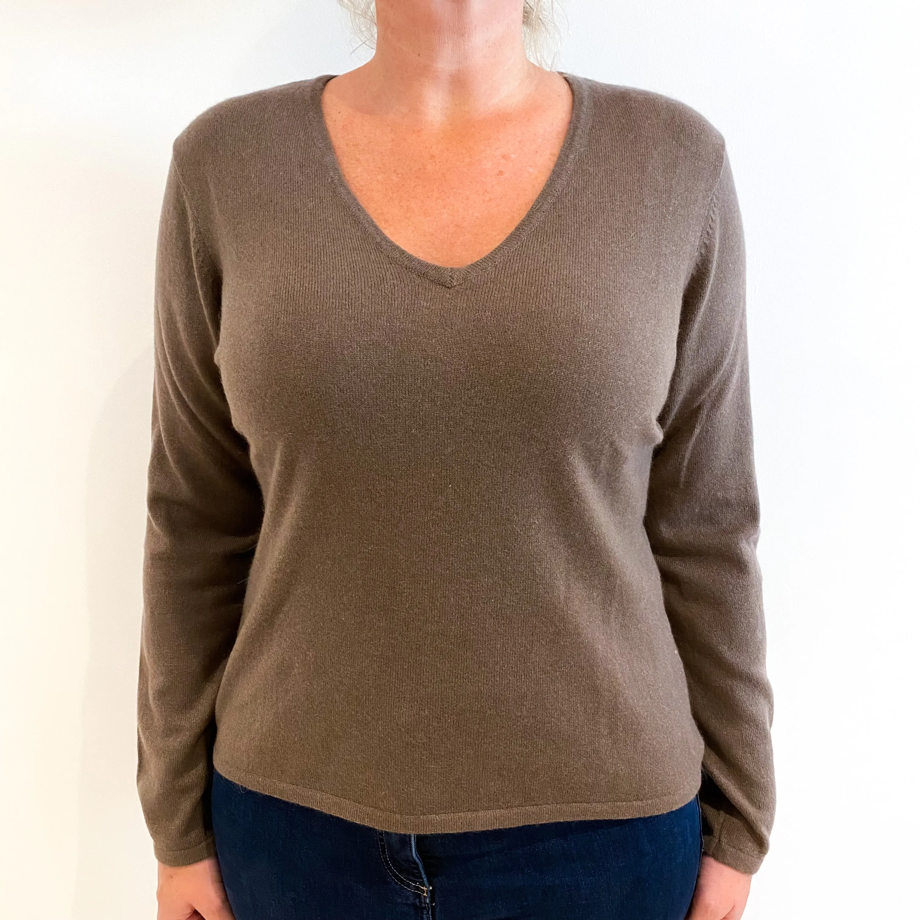 Donkey Brown Cashmere V-Neck Jumper Large