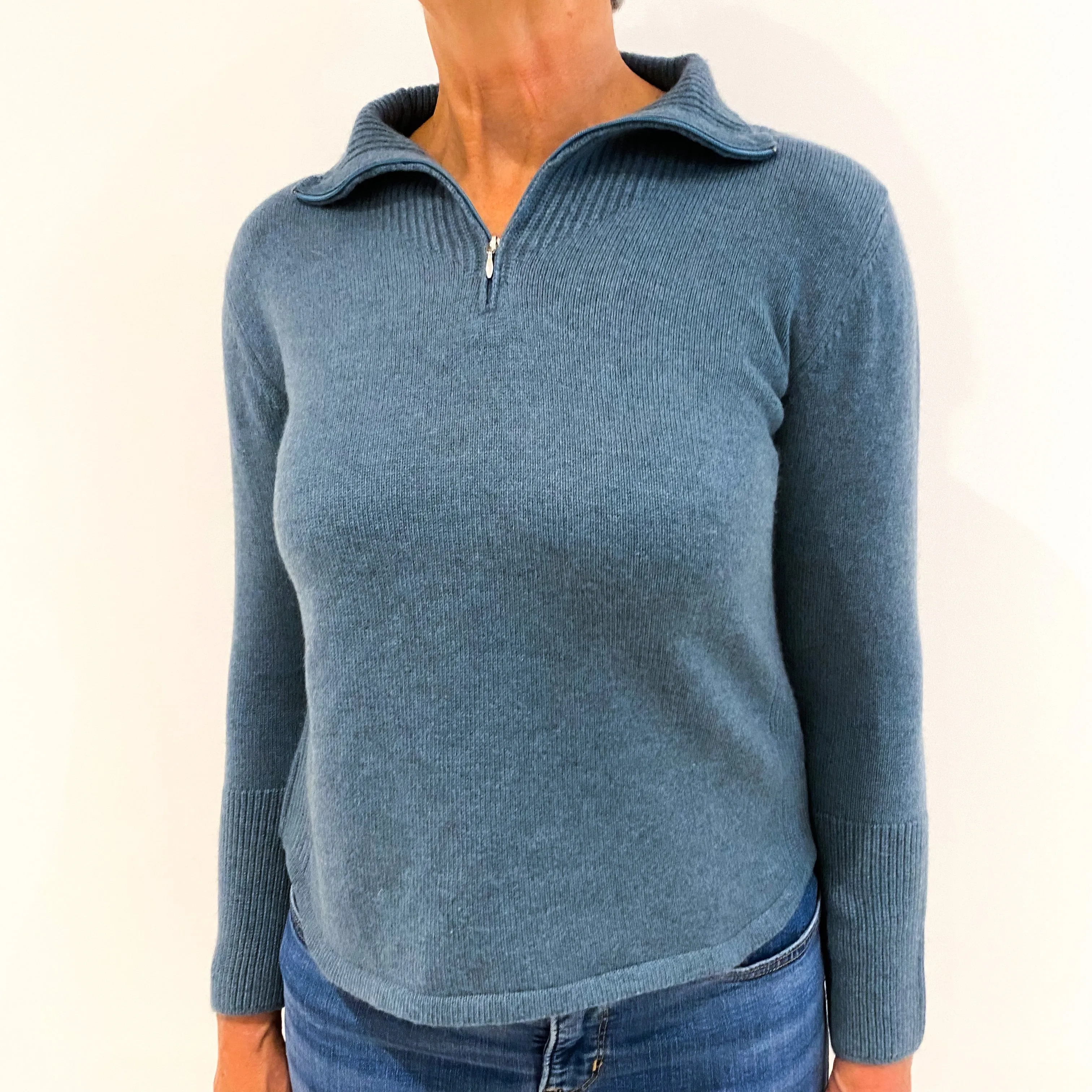 Dusky Blue Cashmere 1/4 Zip Jumper Medium