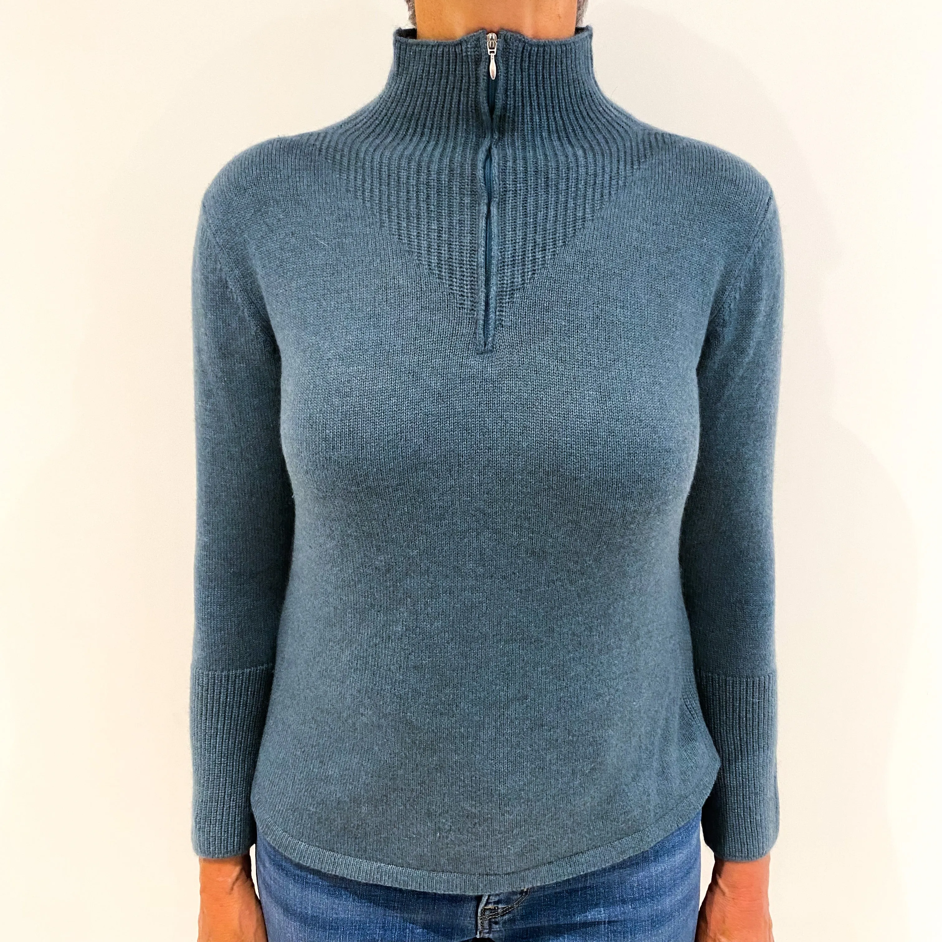 Dusky Blue Cashmere 1/4 Zip Jumper Medium