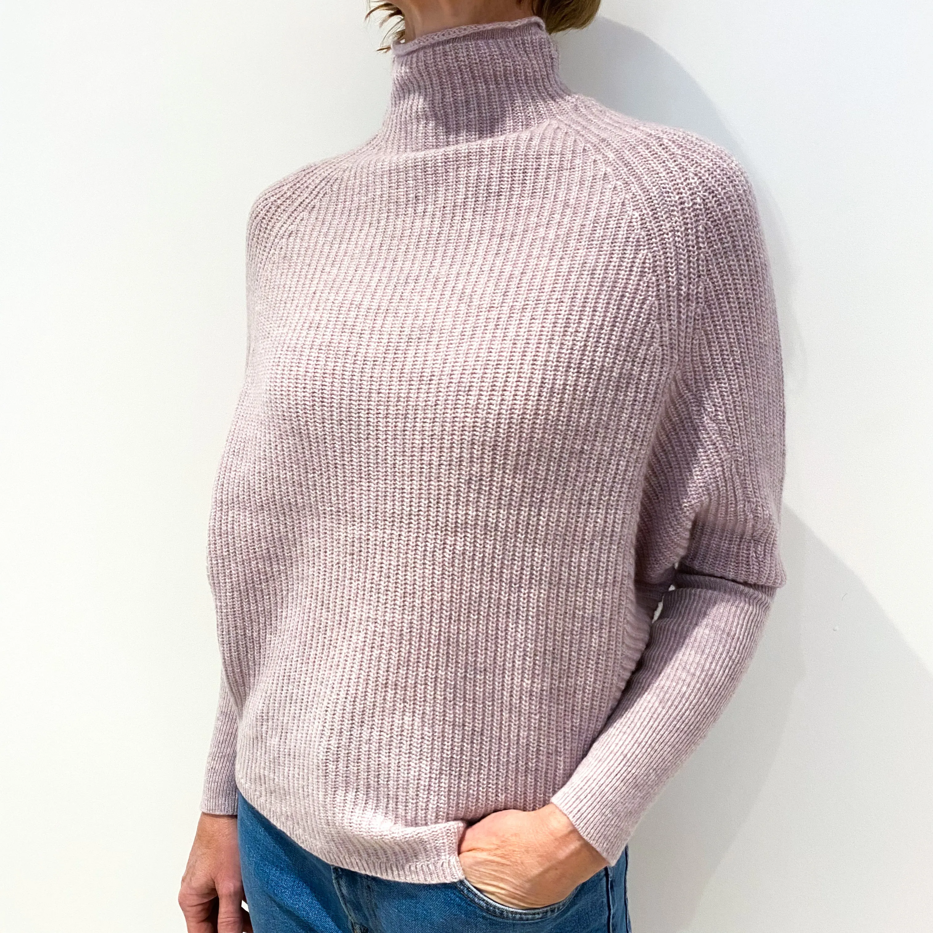 Dusky Lilac Batwing Cashmere Turtle Neck Jumper Small