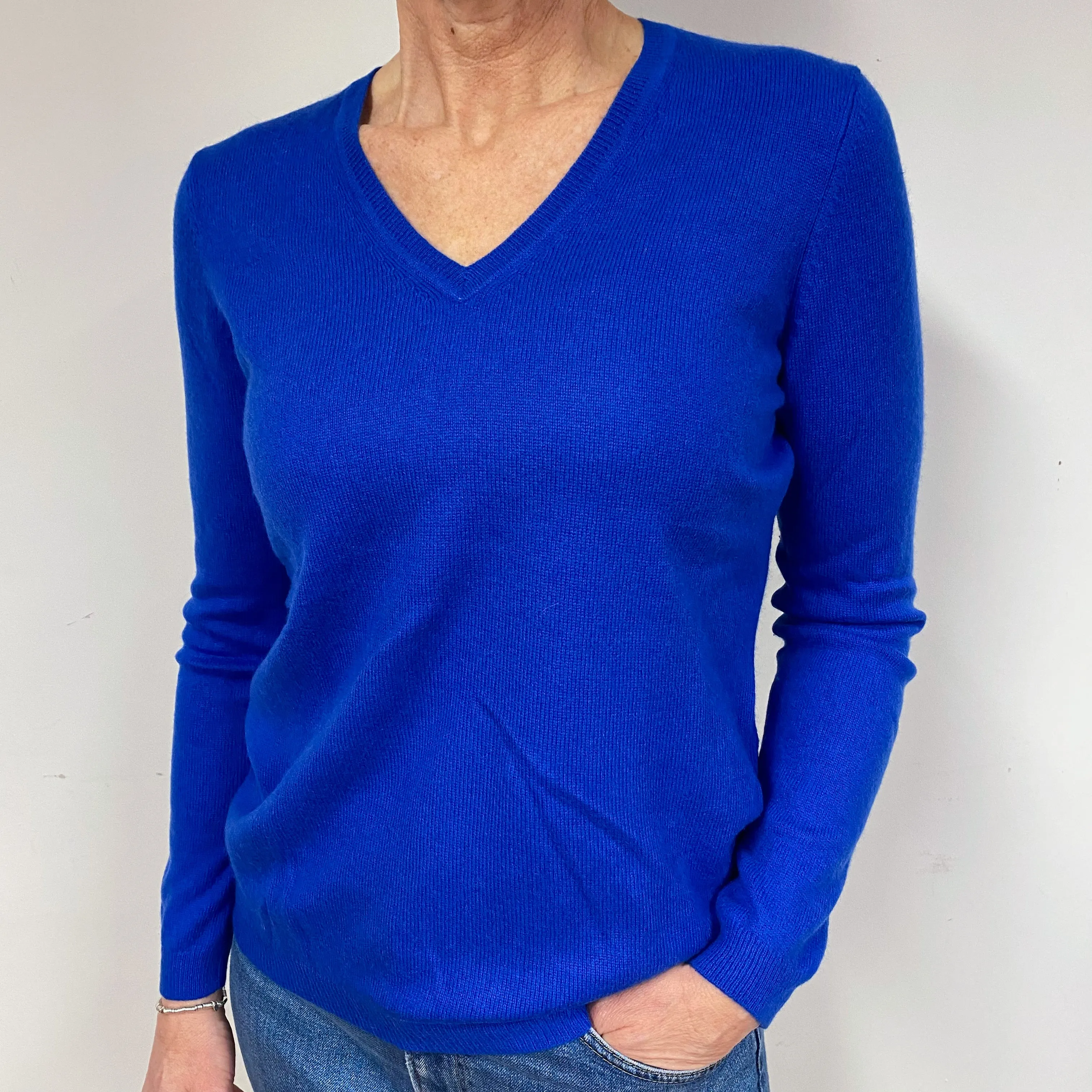 Electric Blue Cashmere V-Neck Jumper Medium