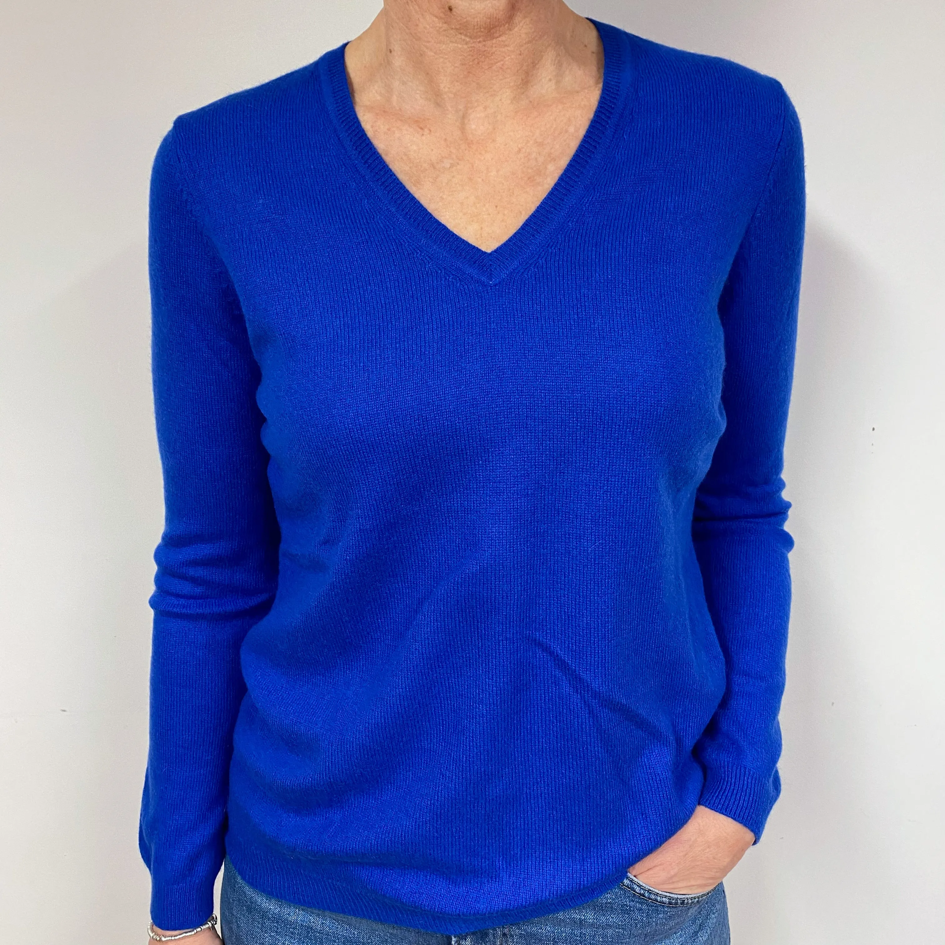Electric Blue Cashmere V-Neck Jumper Medium
