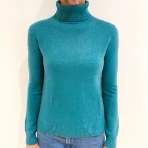 Estuary Green Cashmere Polo Neck Jumper Small