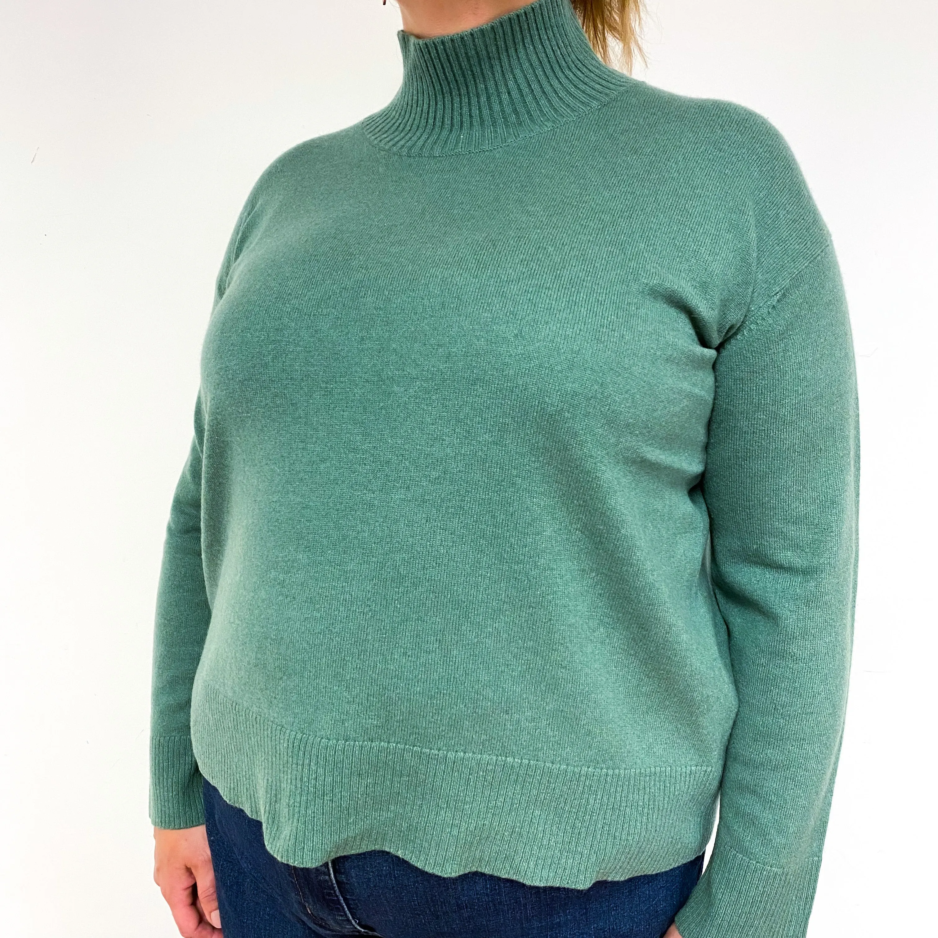 Estuary Green Cashmere Turtle Neck Jumper Extra Large