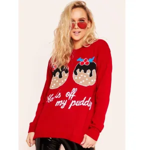 Eve Red Christmas Pudding Slogan Jumper