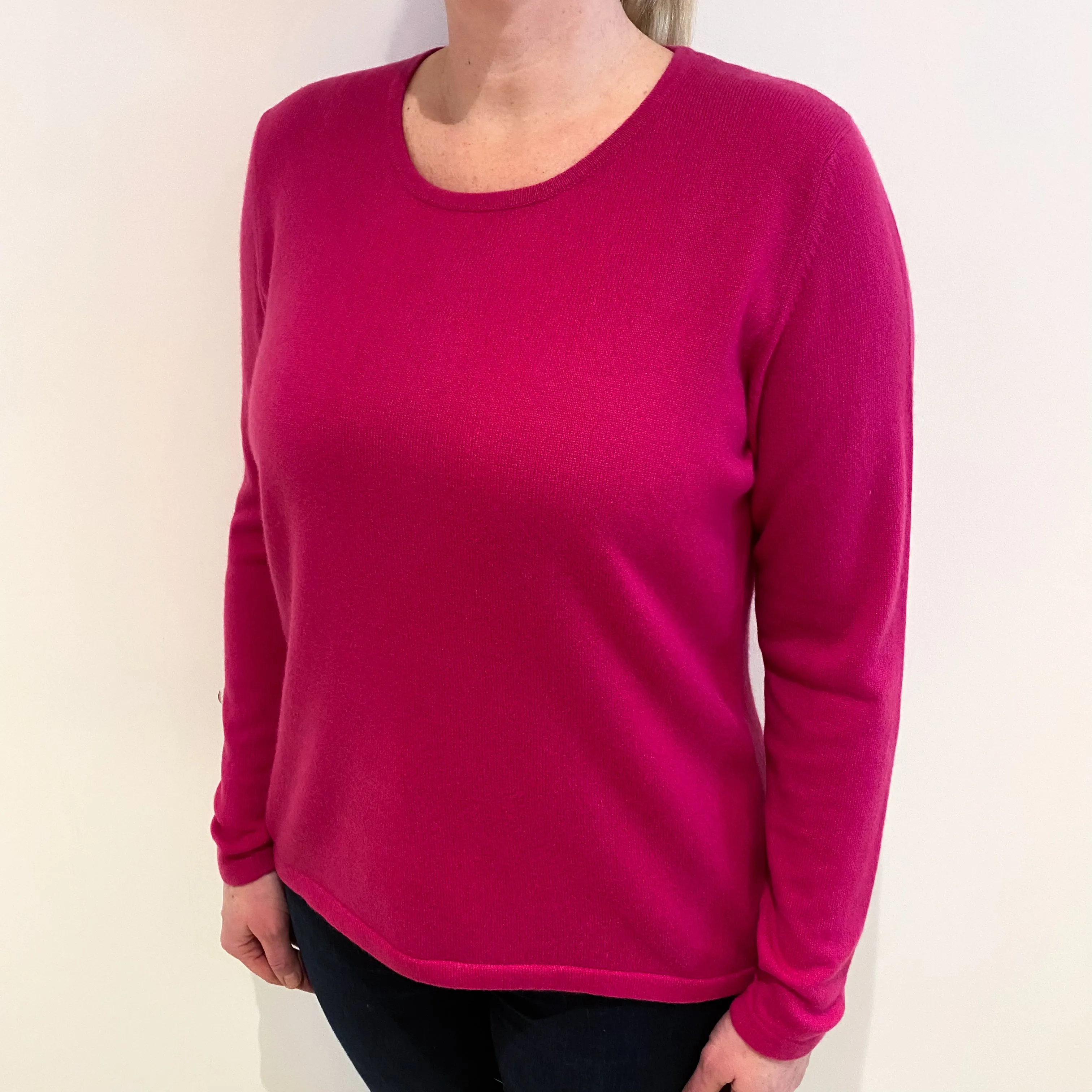 Fabiani Fuchsia Pink Cashmere Crew Neck Jumper Large