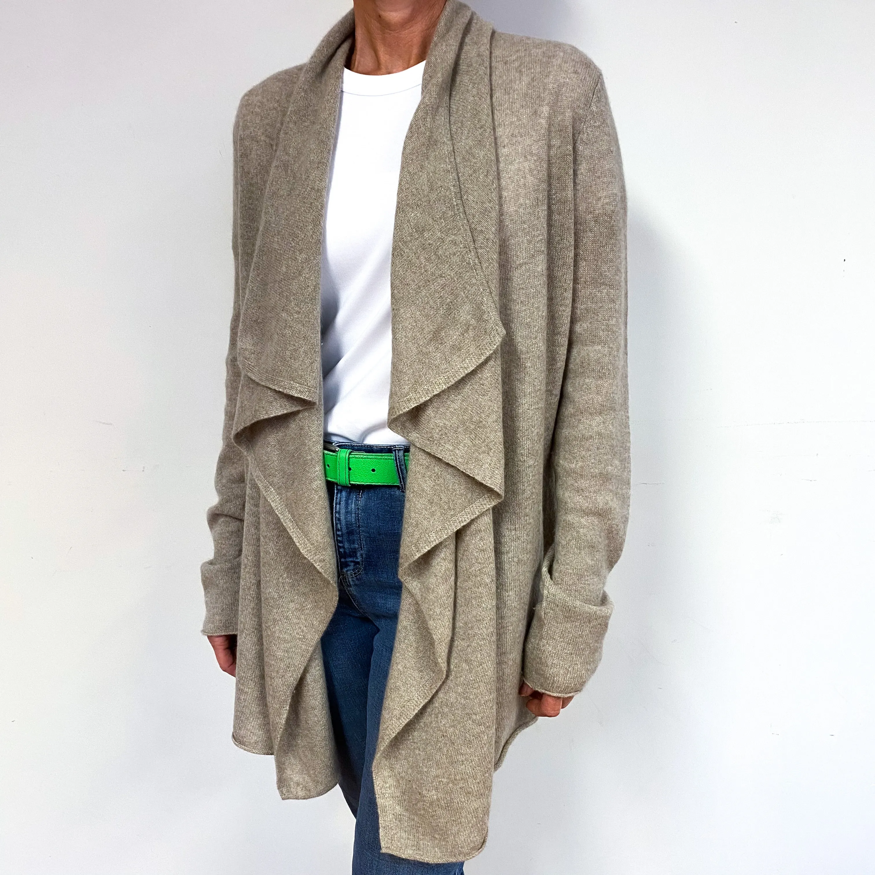 Fawn Brown Cashmere Waterfall Cardigan Medium/Tall