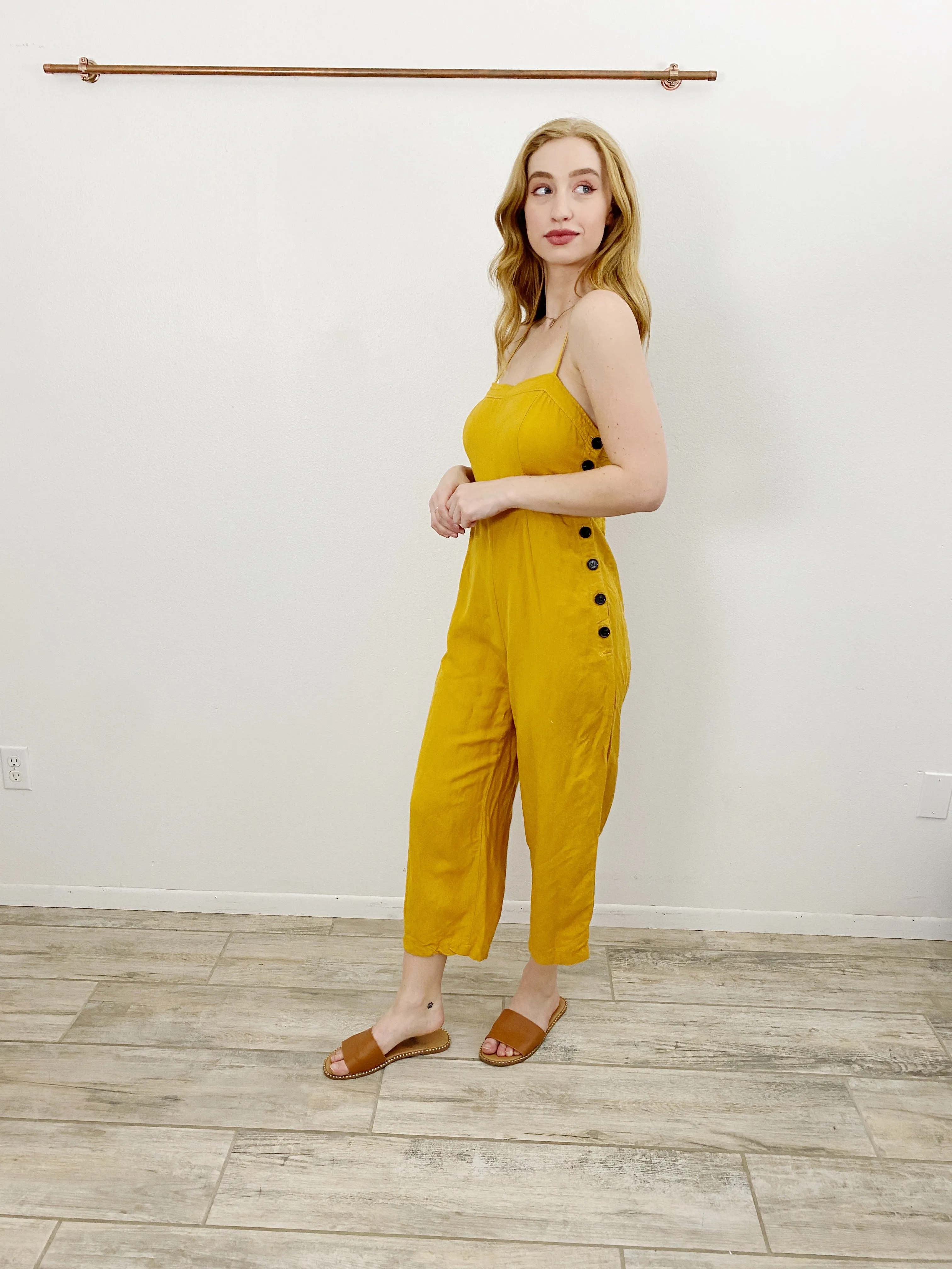 First Monday Linen Mustard Button Jumper Small