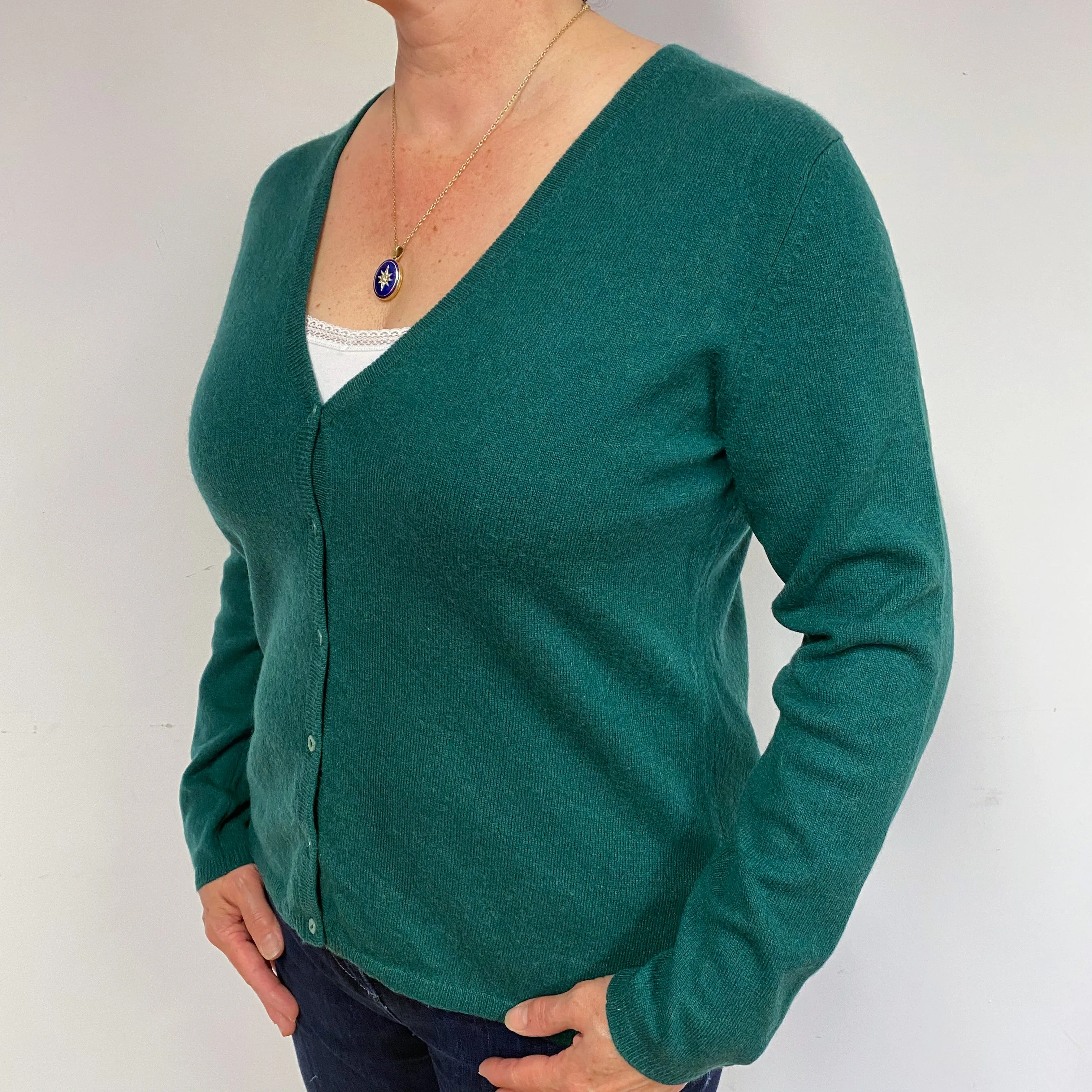 Forest Green Cashmere V-Neck Cardigan Large