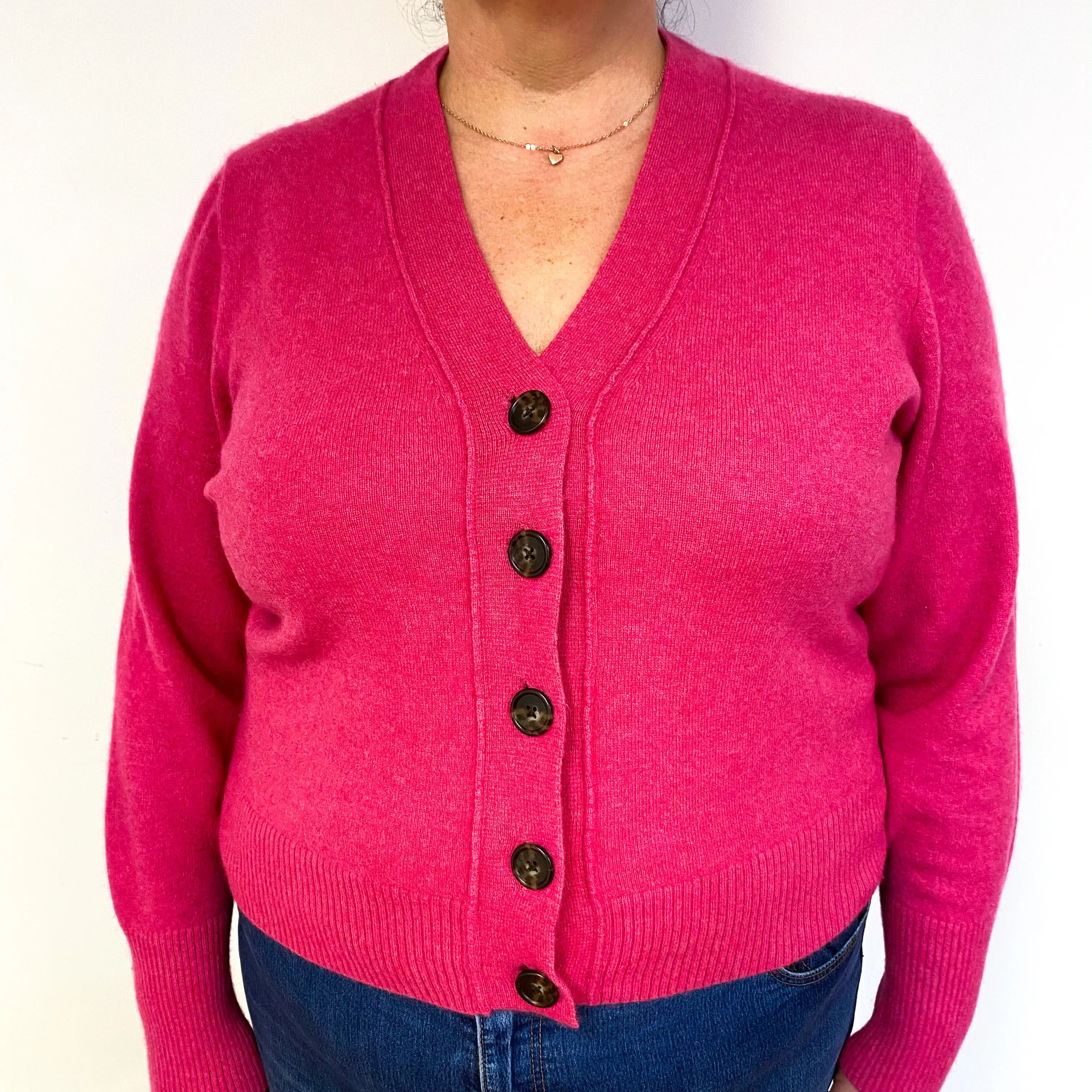 Fuchsia Pink Cropped Cashmere V-Neck Cardigan Extra Extra Large