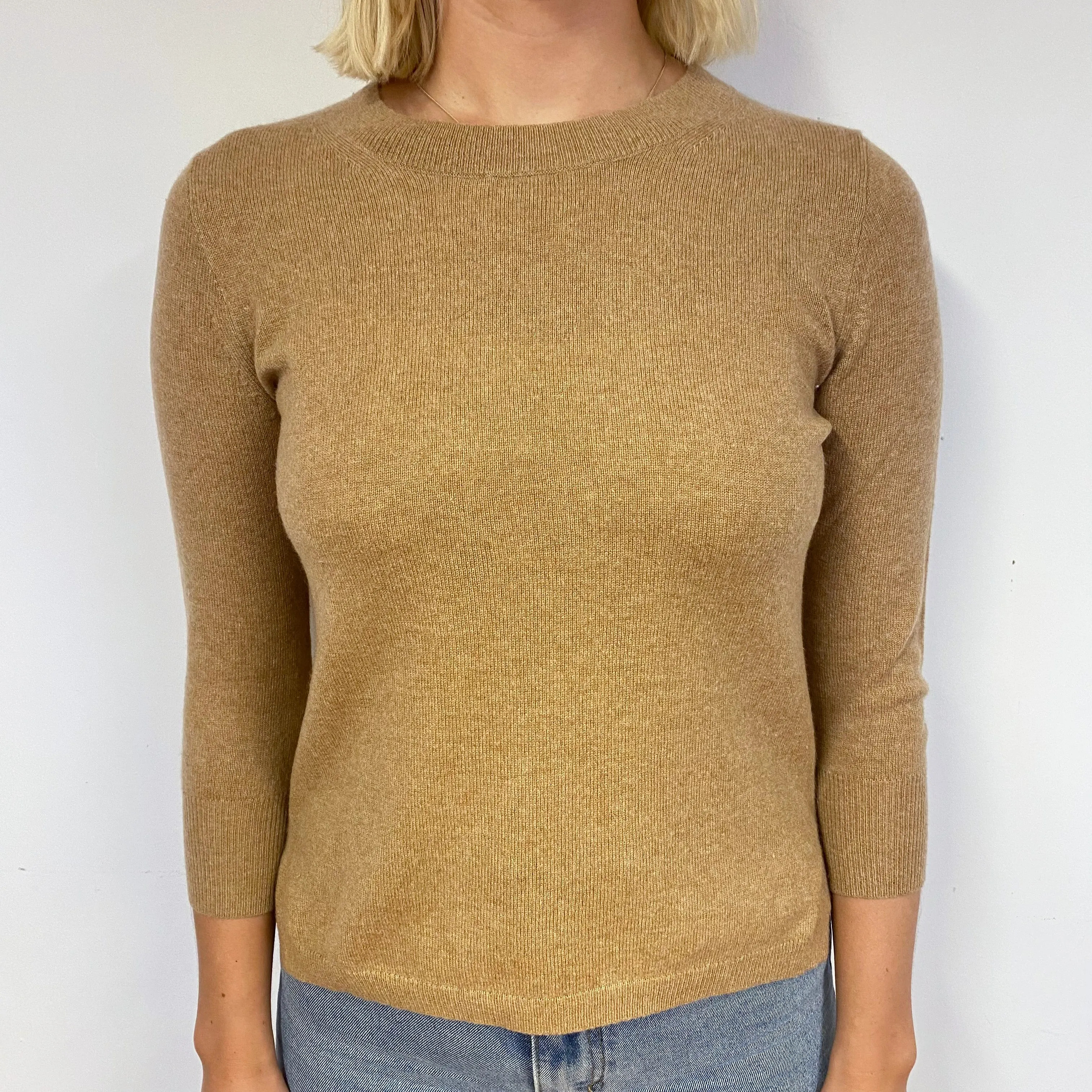Fudge Brown Cashmere Crew Neck Jumper Small