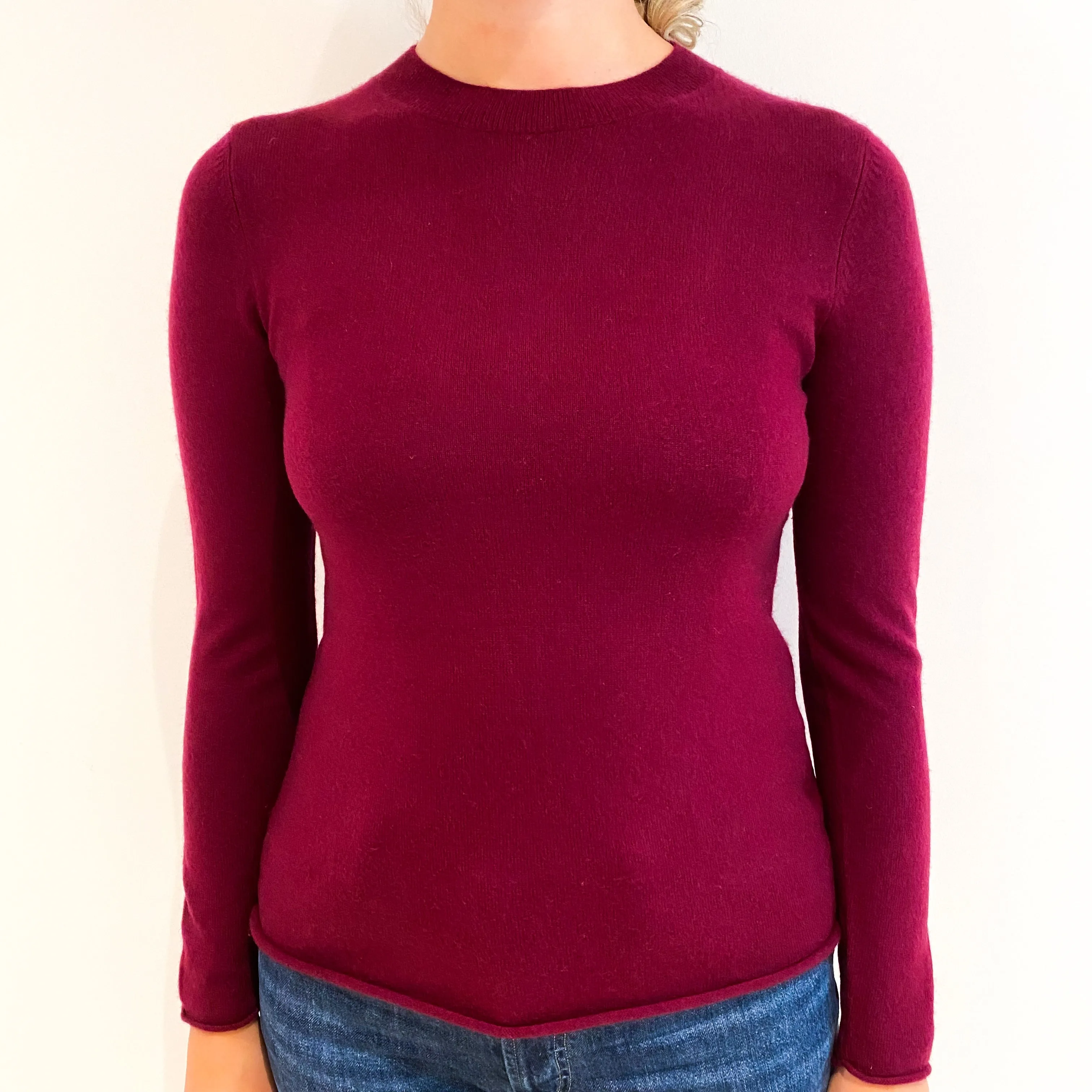Garnet Red Cashmere Crew Neck Jumper Small