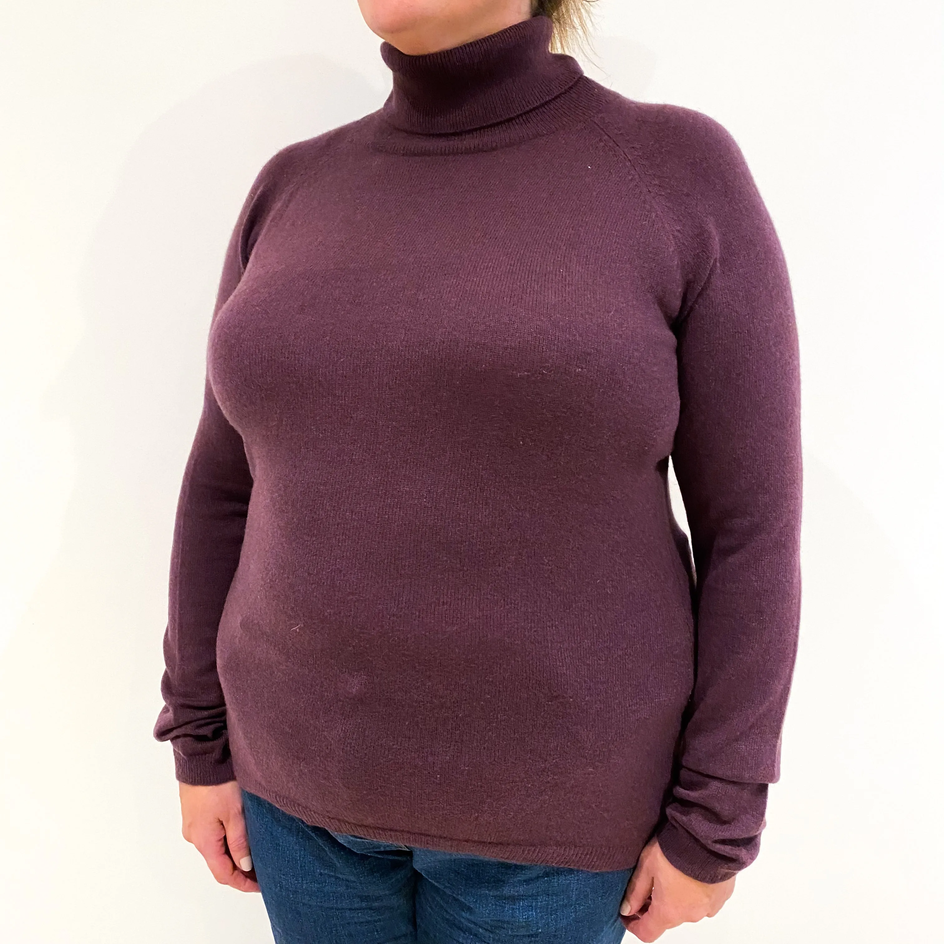 Grape Purple Cashmere Polo Neck Jumper Extra Large
