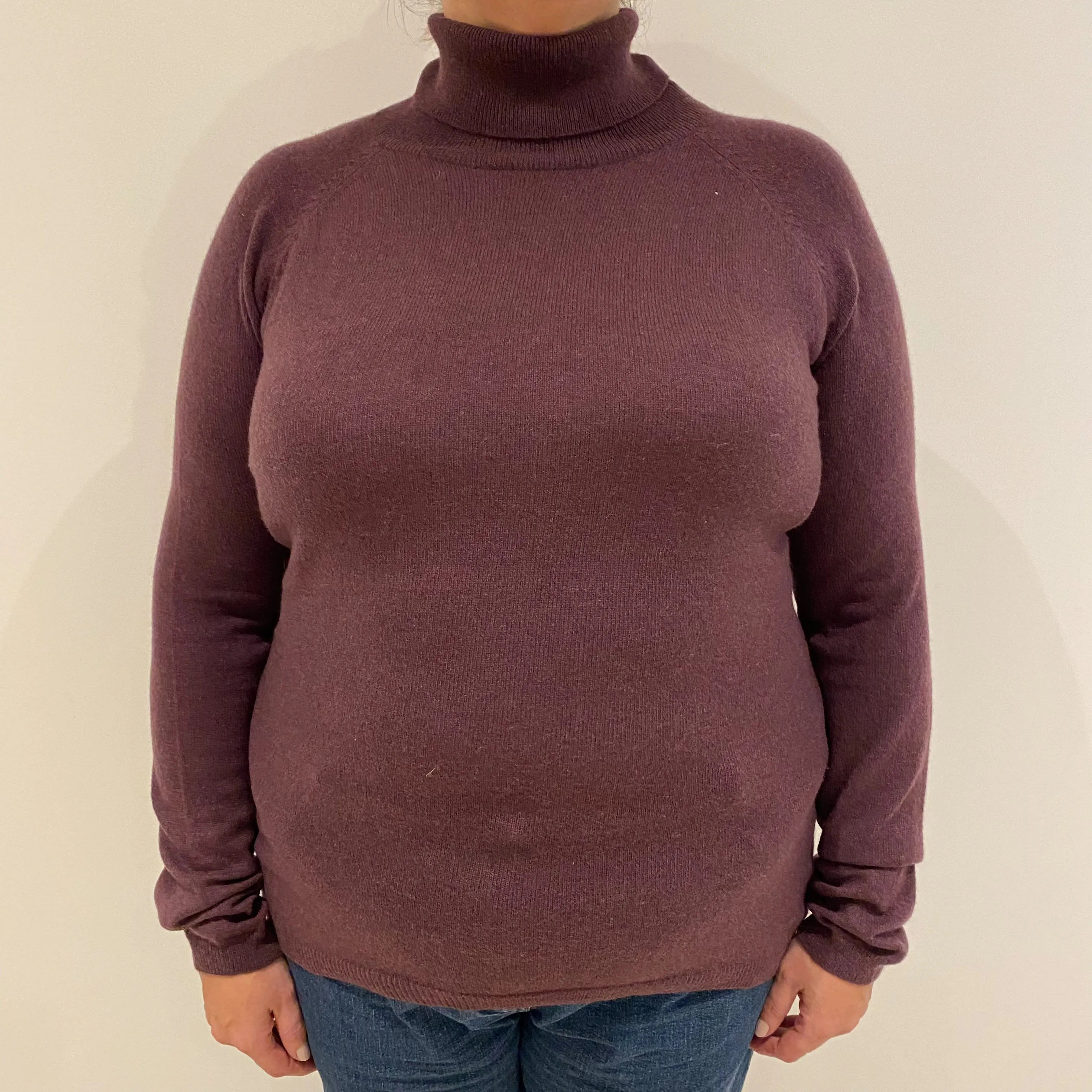 Grape Purple Cashmere Polo Neck Jumper Extra Large