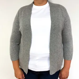 Grey 3/4 Sleeve Cashmere Edge to Edge Cardigan Extra Large