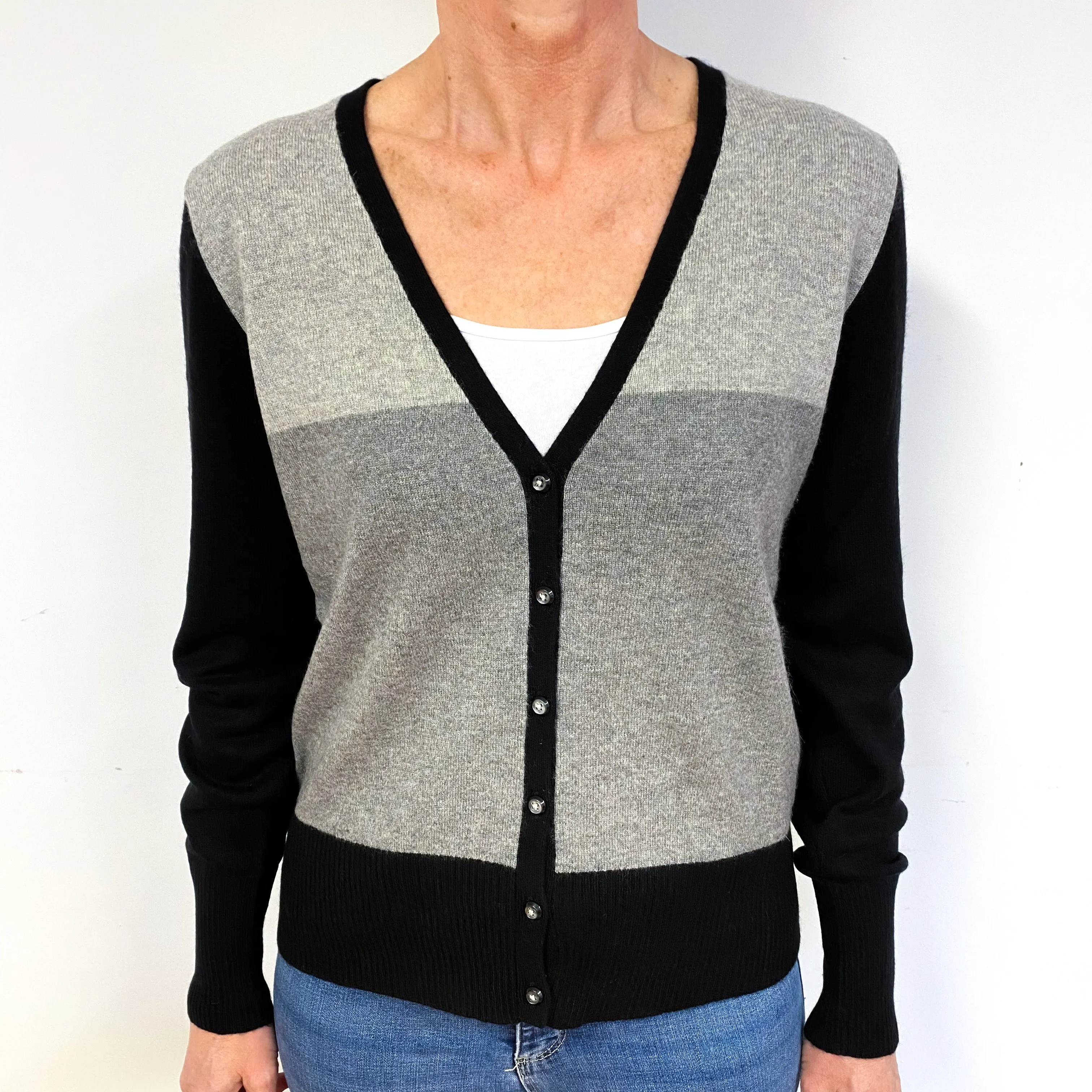 Grey Colour Block Cashmere Cardigan Medium