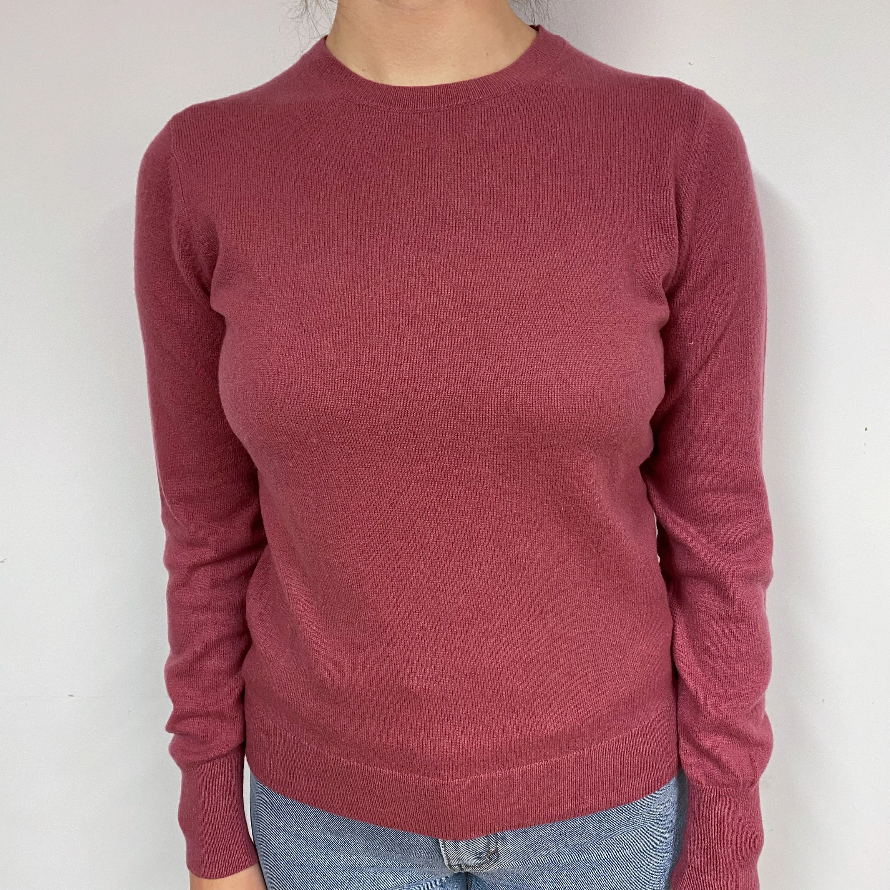 Heather Pink Cashmere Crew Neck Jumper Small