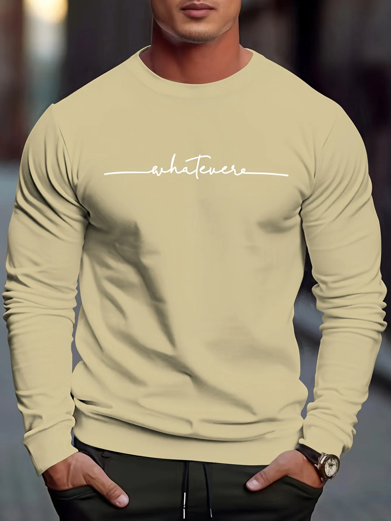 Men's Casual Jumper with "Whatever" Print | Ideal for Autumn/Winter