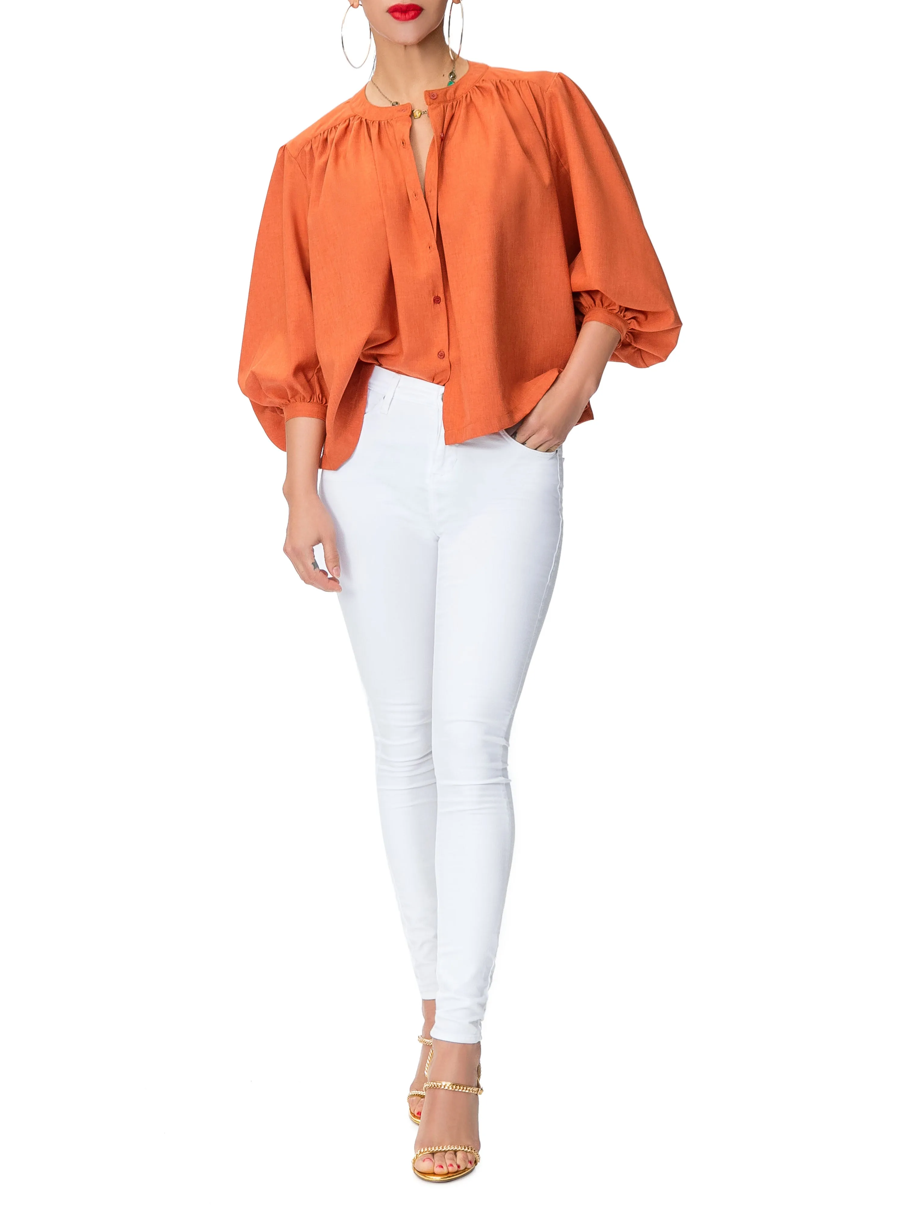 "Farrah" Rust Button-Down Top