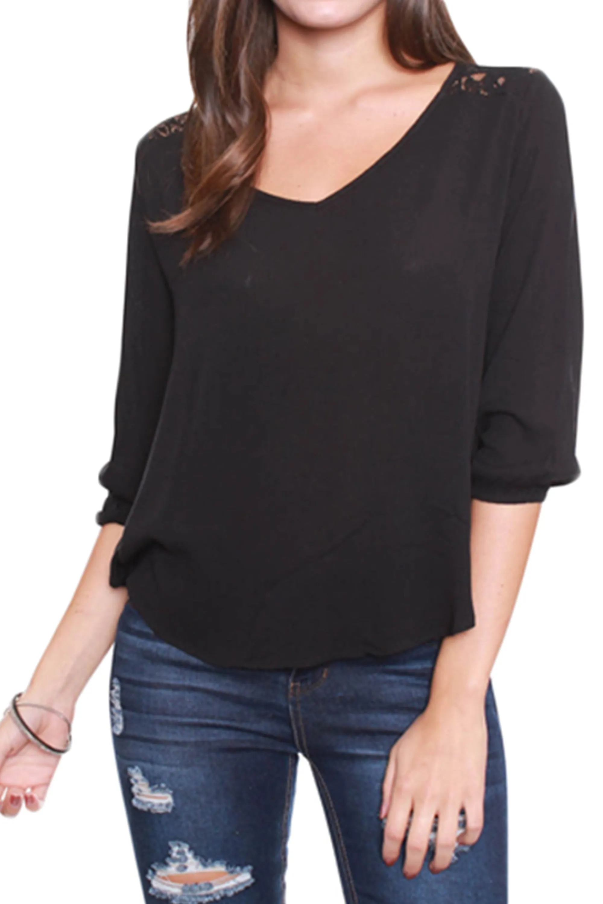 Romantics Lace Inset Gauze Top