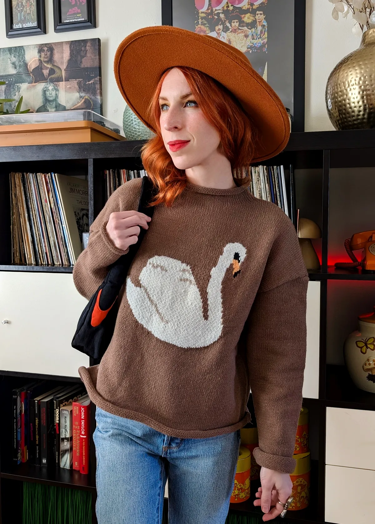 Swan Intarsia Knit Sweater