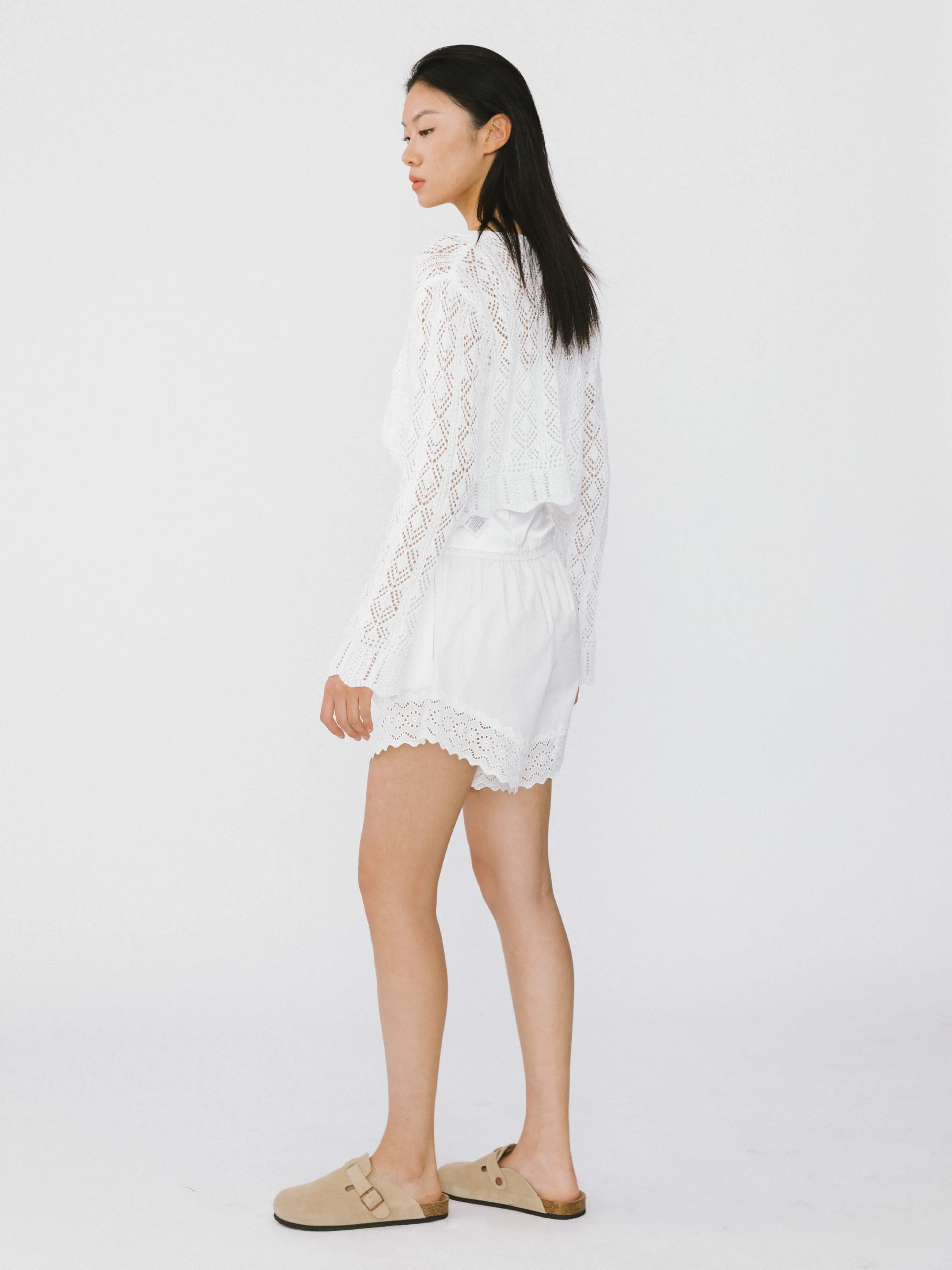 Thin Knit V-Neck Drawstring Top