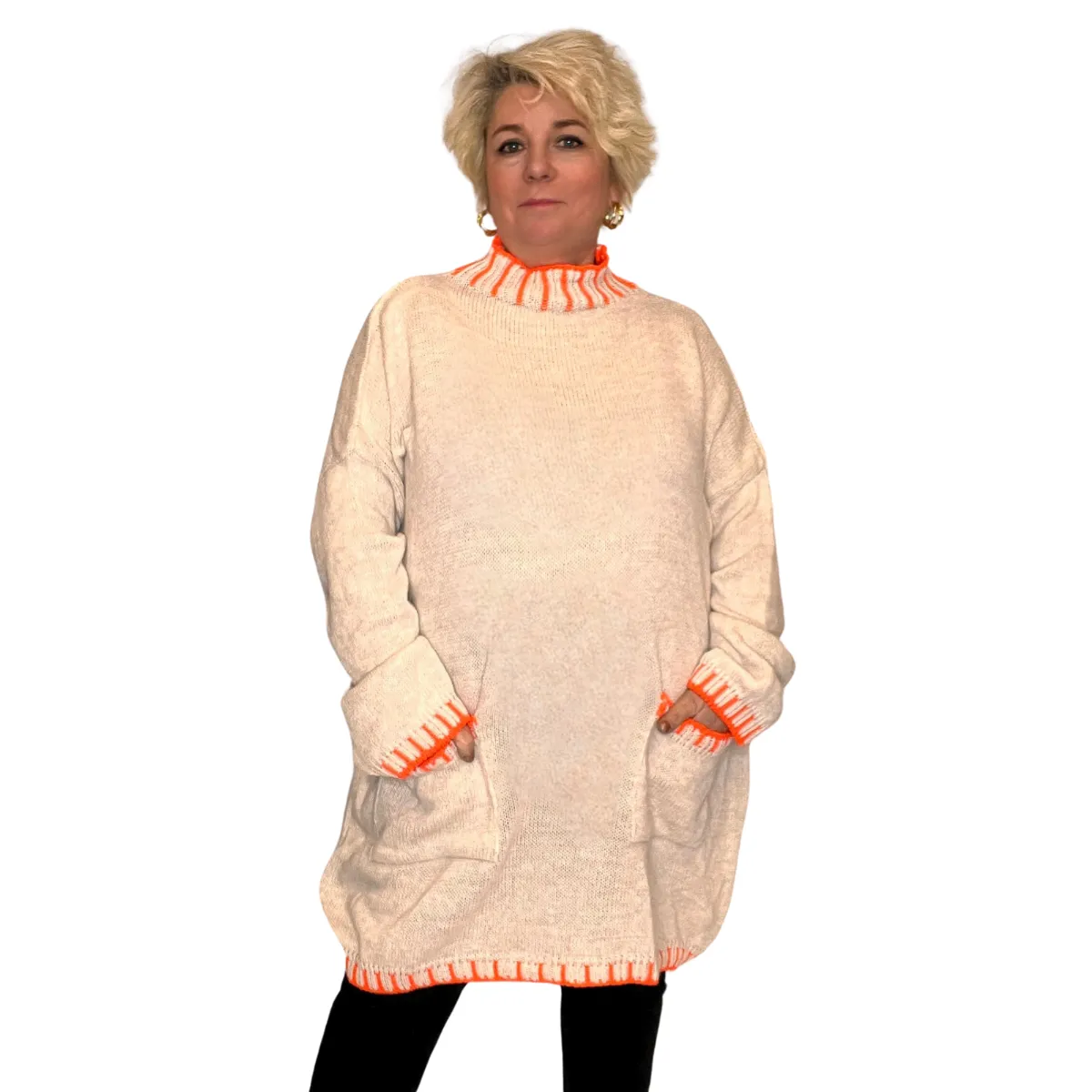 TURTLE NECK LONG JUMPER DRESS BLANKET STITCH