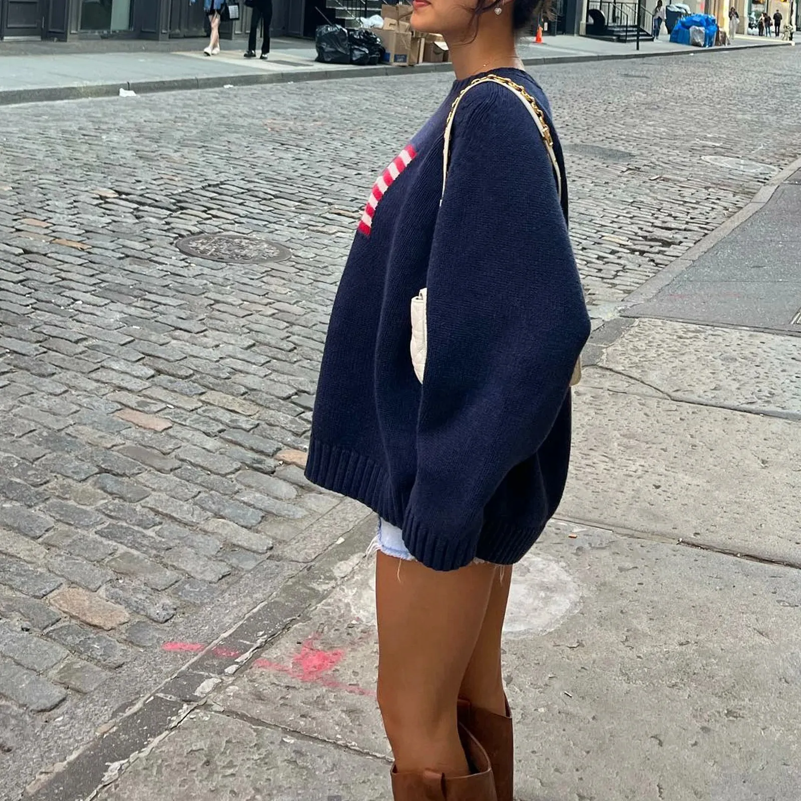Women - Knitted Jumper - American Flag Design - Cozy Casual Sweater