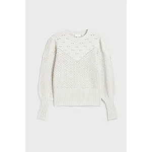 Women Wmk-Butery-Balloon Sleeve Jumper With Two Textures - Cream
