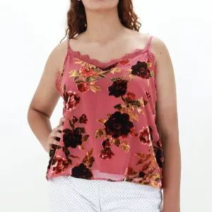 Women's Laced Velvet Top,RoseWood