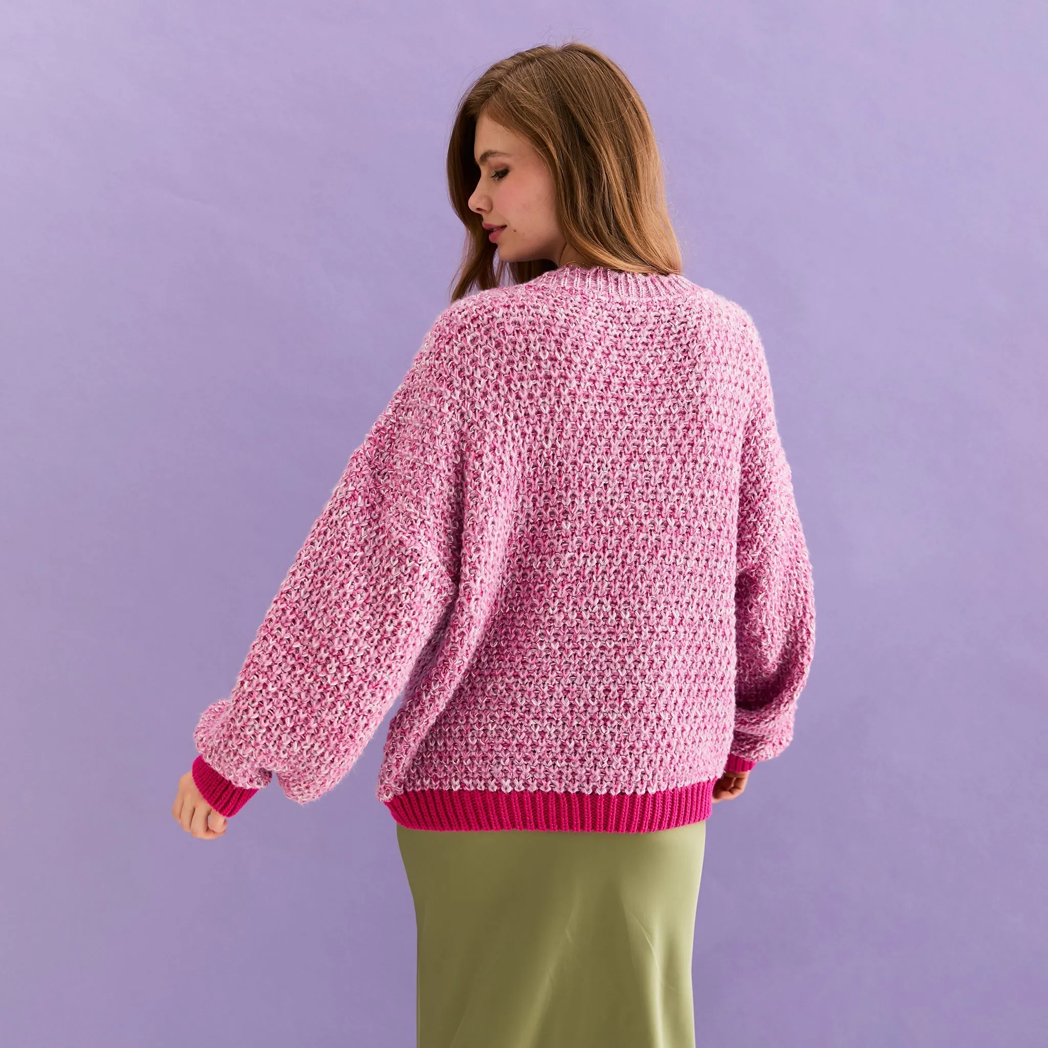 Zohar Twist Oversized V Neck Jumper - Pink
